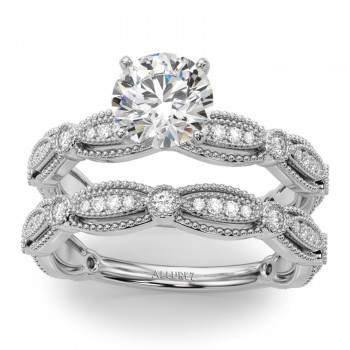 Antique Style Lab Grown Diamond Bridal Ring Set in Palladium (0.40ct)