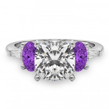 Cushion Cut Lab Grown Diamond & Oval Amethyst Engagement Ring in Platinum (3.98ct)