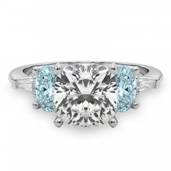 Cushion Cut Lab Grown Diamond & Oval Aquamarine Engagement Ring in Platinum (3.98ct)