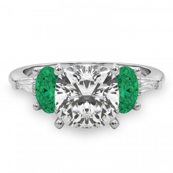 Cushion Cut Lab Grown Diamond & Oval Emerald Engagement Ring in Platinum (3.98ct)