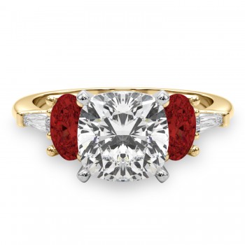 Cushion Cut Lab Grown Diamond & Oval Garnet Engagement Ring 18K Yellow Gold (4.18ct)