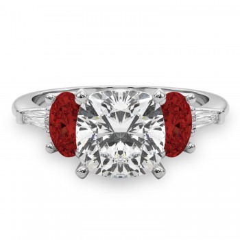 Cushion Cut Lab Grown Diamond & Oval Garnet Engagement Ring in Platinum (4.18ct)