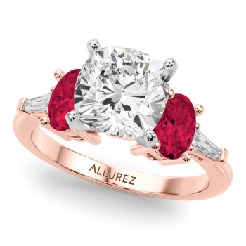 Cushion Cut Lab Grown Diamond & Oval Ruby Engagement Ring 14K Rose Gold (4.24ct)