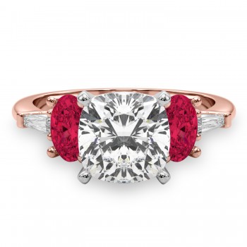 Cushion Cut Lab Grown Diamond & Oval Ruby Engagement Ring 14K Rose Gold (4.24ct)