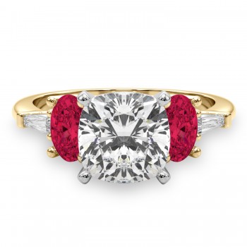 Cushion Cut Lab Grown Diamond & Oval Ruby Engagement Ring 14K Yellow Gold (4.24ct)