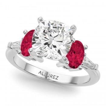 Cushion Cut Lab Grown Diamond & Oval Ruby Engagement Ring in Platinum (4.24ct)
