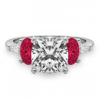 Cushion Cut Lab Grown Diamond & Oval Ruby Engagement Ring in Platinum (4.24ct)