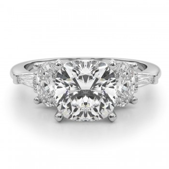 Cushion Cut Moissanite & Lab Grown Diamond Engagement Ring 18K White Gold (4.18ct)