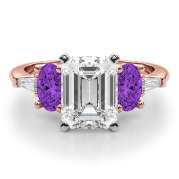 Emerald Cut Lab Grown Diamond & Oval Amethyst Engagement Ring 14K Rose Gold (3.98ct)