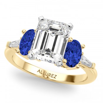 Emerald Cut Lab Grown Diamond & Oval Blue Sapphire Engagement Ring 14K Yellow Gold (4.32ct)