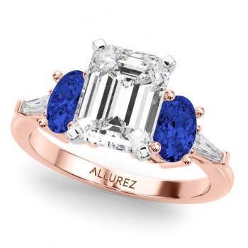 Emerald Cut Lab Grown Diamond & Oval Blue Sapphire Engagement Ring 18K Rose Gold (4.32ct)