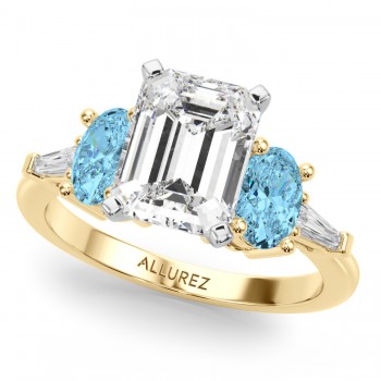Emerald Cut Lab Grown Diamond & Oval Blue Topaz Engagement Ring 14K Yellow Gold (4.18ct)