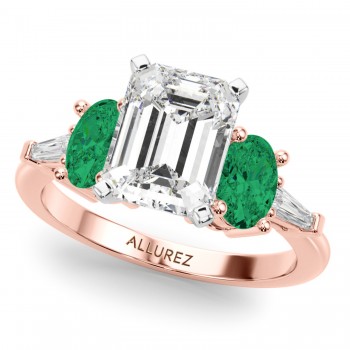 Emerald Cut Lab Grown Diamond & Oval Emerald Engagement Ring 14K Rose Gold (3.98ct)