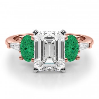 Emerald Cut Lab Grown Diamond & Oval Emerald Engagement Ring 14K Rose Gold (3.98ct)