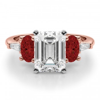 Emerald Cut Lab Grown Diamond & Oval Garnet Engagement Ring 14K Rose Gold (4.18ct)