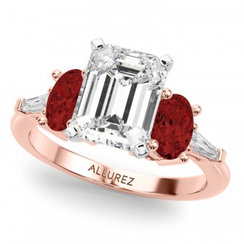 Emerald Cut Lab Grown Diamond & Oval Garnet Engagement Ring 18K Rose Gold (4.18ct)