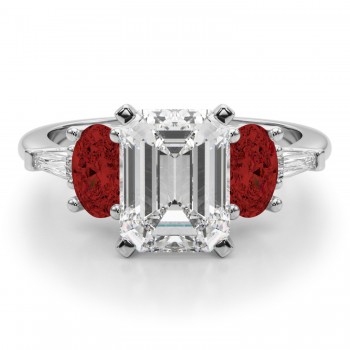 Emerald Cut Lab Grown Diamond & Oval Garnet Engagement Ring in Platinum (4.18ct)