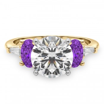 Round Lab Grown Diamond & Oval Amethyst Engagement Ring 14K Yellow Gold (3.98ct)
