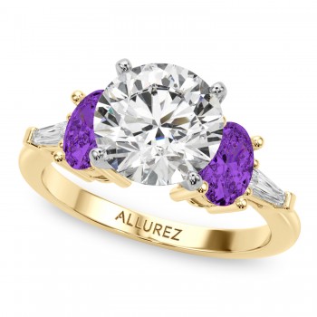 Round Lab Grown Diamond & Oval Amethyst Engagement Ring 18K Yellow Gold (3.98ct)