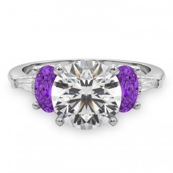 Round Lab Grown Diamond & Oval Amethyst Engagement Ring in Platinum (3.98ct)