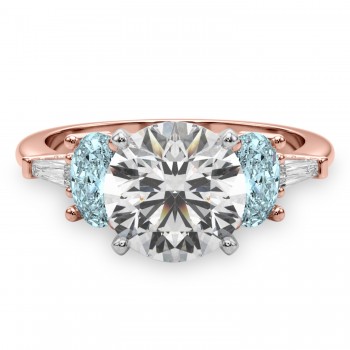 Round Lab Grown Diamond & Oval Aquamarine Engagement Ring 14K Rose Gold (3.98ct)