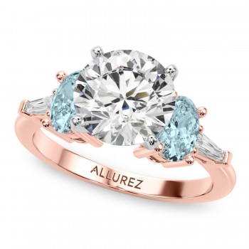 Round Lab Grown Diamond & Oval Aquamarine Engagement Ring 18K Rose Gold (3.98ct)