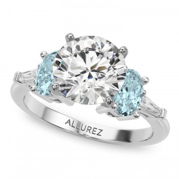 Round Lab Grown Diamond & Oval Aquamarine Engagement Ring in Platinum (3.98ct)