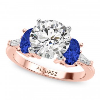 Round Lab Grown Diamond & Oval Blue Sapphire Engagement Ring 18K Rose Gold (4.32ct)