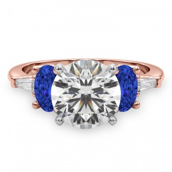 Round Lab Grown Diamond & Oval Blue Sapphire Engagement Ring 18K Rose Gold (4.32ct)