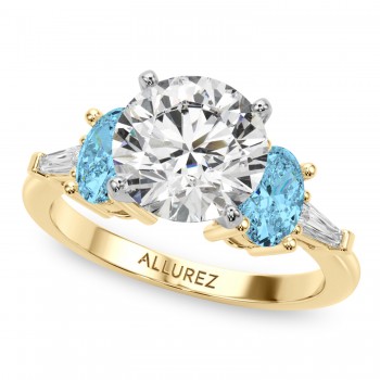 Round Lab Grown Diamond & Oval Blue Topaz Engagement Ring 14K Yellow Gold (4.18ct)