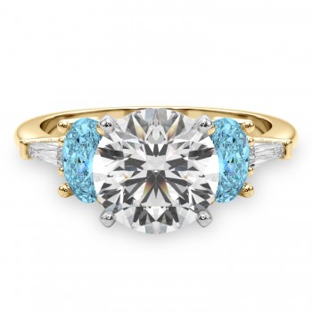 Round Lab Grown Diamond & Oval Blue Topaz Engagement Ring 14K Yellow Gold (4.18ct)