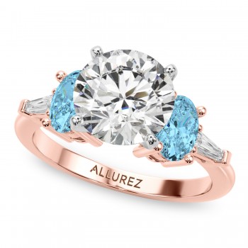 Round Lab Grown Diamond & Oval Blue Topaz Engagement Ring 18K Rose Gold (4.18ct)