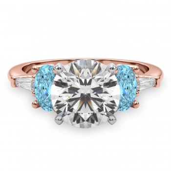Round Lab Grown Diamond & Oval Blue Topaz Engagement Ring 18K Rose Gold (4.18ct)