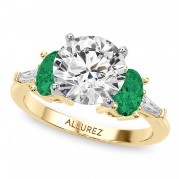Round Lab Grown Diamond & Oval Emerald Engagement Ring 14K Yellow Gold (3.98ct)