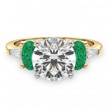 Round Lab Grown Diamond & Oval Emerald Engagement Ring 14K Yellow Gold (3.98ct)