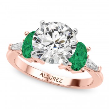Round Lab Grown Diamond & Oval Emerald Engagement Ring 18K Rose Gold (3.98ct)