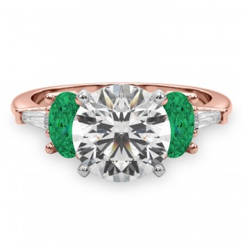 Round Lab Grown Diamond & Oval Emerald Engagement Ring 18K Rose Gold (3.98ct)
