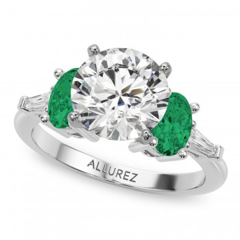 Round Lab Grown Diamond & Oval Emerald Engagement Ring in Platinum (3.98ct)
