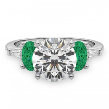 Round Lab Grown Diamond & Oval Emerald Engagement Ring in Platinum (3.98ct)