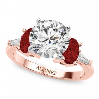 Round Lab Grown Diamond & Oval Garnet Engagement Ring 18K Rose Gold (4.18ct)