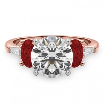 Round Lab Grown Diamond & Oval Garnet Engagement Ring 18K Rose Gold (4.18ct)