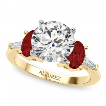 Round Lab Grown Diamond & Oval Garnet Engagement Ring 18K Yellow Gold (4.18ct)