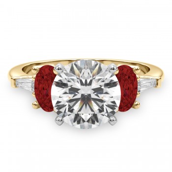 Round Lab Grown Diamond & Oval Garnet Engagement Ring 18K Yellow Gold (4.18ct)
