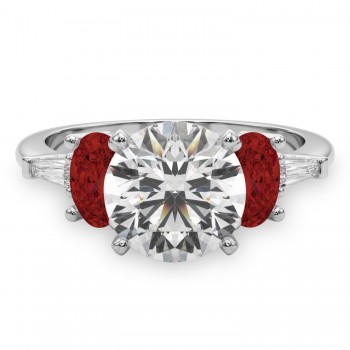 Round Lab Grown Diamond & Oval Garnet Engagement Ring in Platinum (4.18ct)