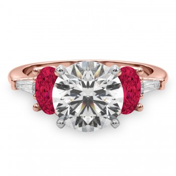 Round Lab Grown Diamond & Oval Ruby Engagement Ring 14K Rose Gold (4.24ct)