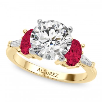 Round Lab Grown Diamond & Oval Ruby Engagement Ring 14K Yellow Gold (4.24ct)
