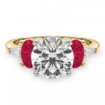 Round Lab Grown Diamond & Oval Ruby Engagement Ring 14K Yellow Gold (4.24ct)