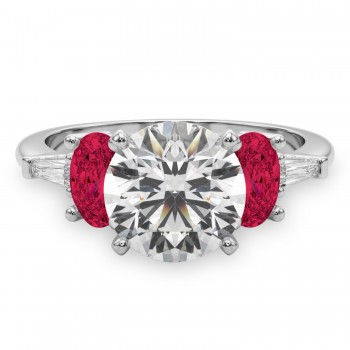 Round Lab Grown Diamond & Oval Ruby Engagement Ring in Platinum (4.24ct)