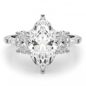 Marquise Lab Grown Diamond Engagement Ring 18K White Gold (4.18ct)