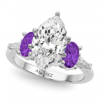 Marquise Lab Grown Diamond & Oval Amethyst Engagement Ring in Platinum (3.98ct)